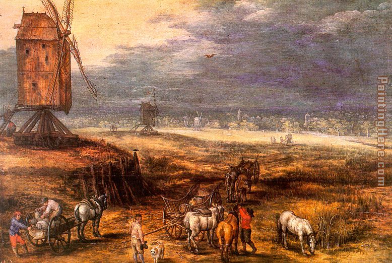 Landscape with Windmills painting - Unknown Artist Landscape with Windmills art painting